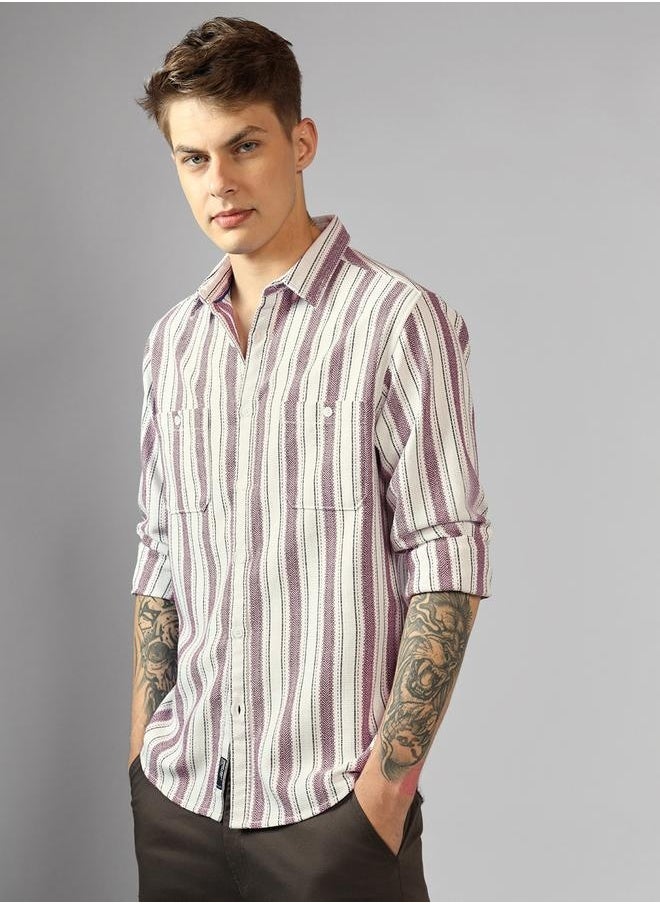 Dennis Lingo Multi Colour Relaxed Fit Cot/Poly Waffle Stripes Shirt – Comfortable and Trendy  - Image 2
