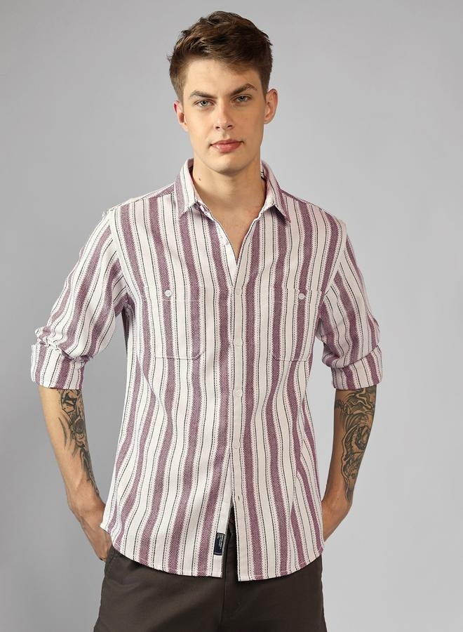 Multi Colour Relaxed Fit Cot/Poly Waffle Stripes Shirt – Comfortable and Trendy