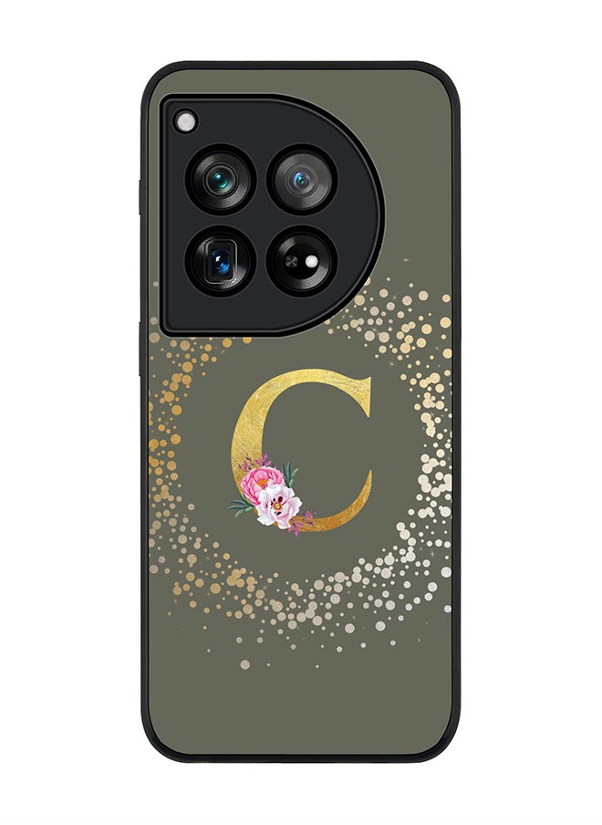 Stylizedd - Rugged Black edge case for OnePlus 12R / OnePlus Ace 3 5G,Slim fit Soft Cover Custom Monogram Initial Letter Floral Pattern Alphabet - C (Olive Green) - Image 1