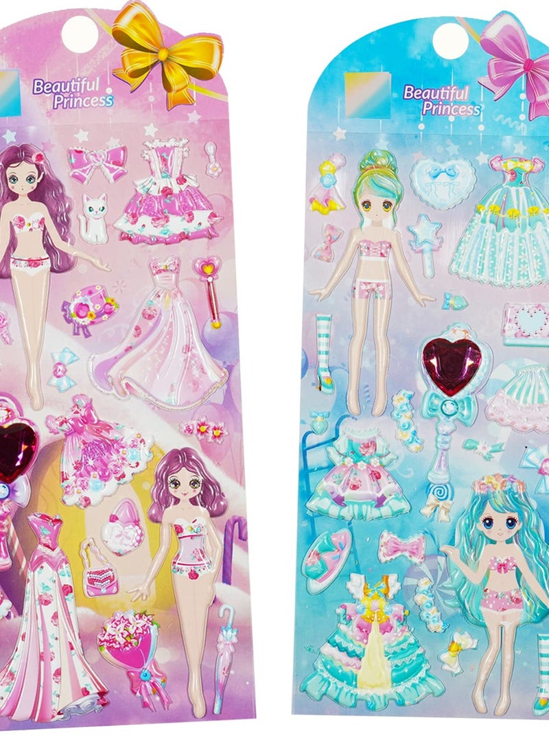 Excefore Puffy Sticker Pad Set Activity Book, Gem Stone Princess Dress-Up, Reusable Stickers for Creative Toddler Crafts - Perfect Gift for Boys and Girls - Image 2