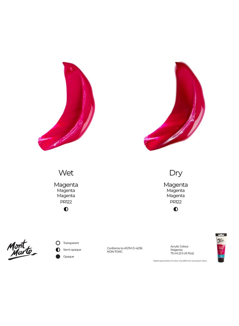 Mont Marte Signature Acrylic Colour Paint Tube 75ml Content Magenta  - Image 3