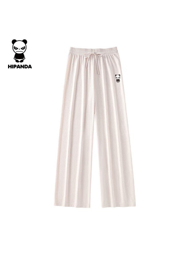 Hipanda o Panda Women's Casual Ice Silk Wide-leg Comfortable Loose Versatile Sports Pants, Apricot, Size L - Image 1