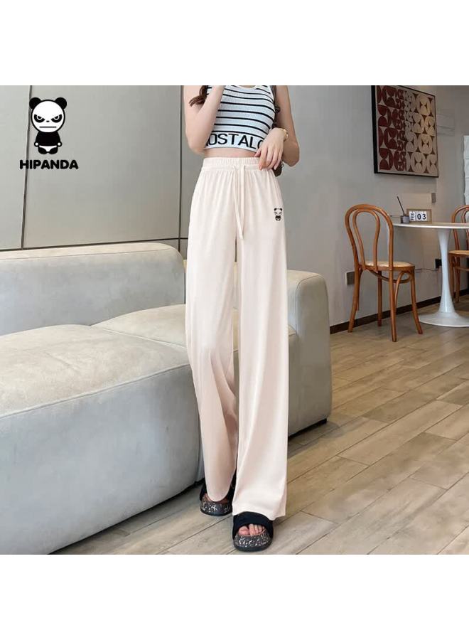 Hipanda o Panda Women's Casual Ice Silk Wide-leg Comfortable Loose Versatile Sports Pants, Apricot, Size L - Image 3