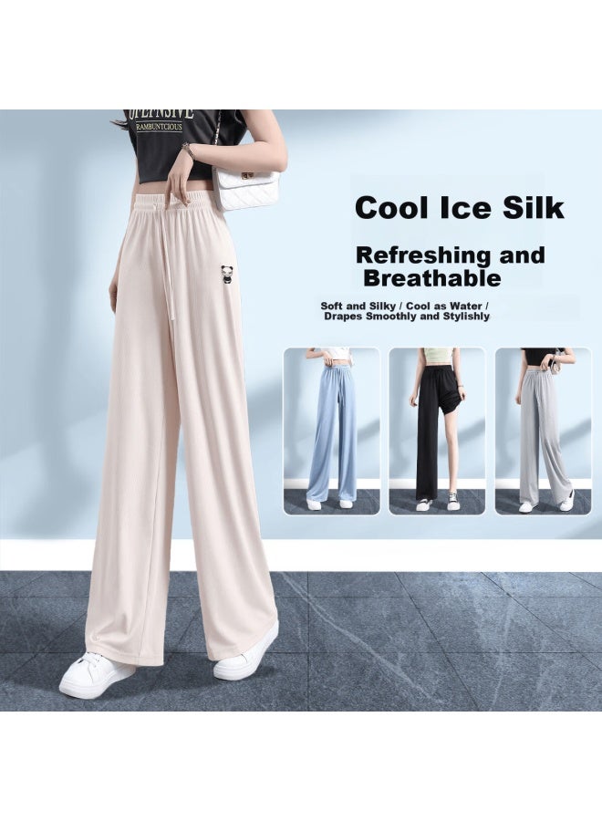 Hipanda o Panda Women's Casual Ice Silk Wide-leg Comfortable Loose Versatile Sports Pants, Apricot, Size L - Image 2