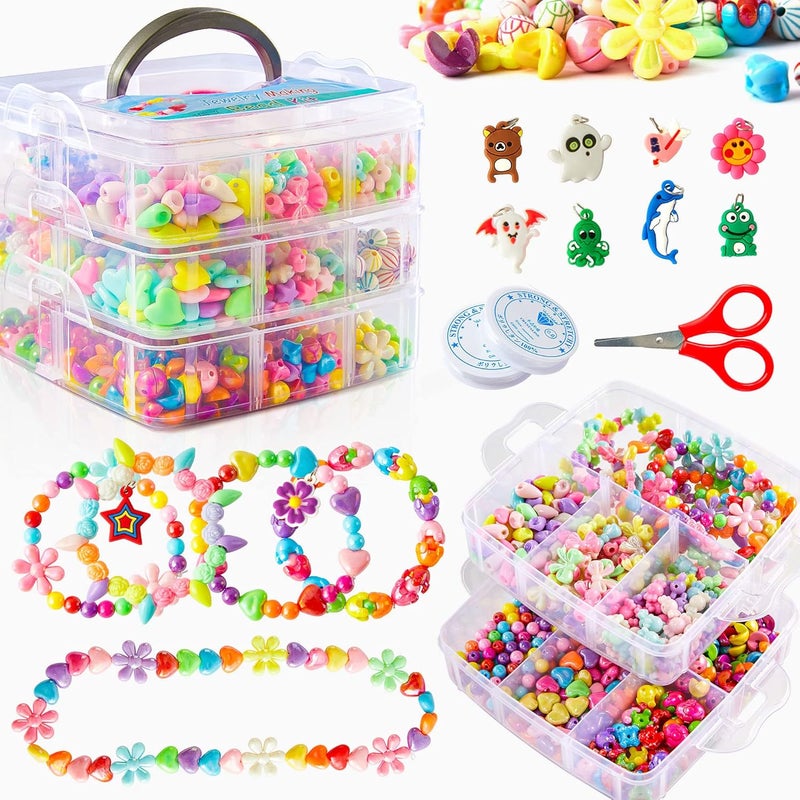 Inscraft Beads for Kids Crafts, 1100 Jewelry Making Kit Includes Scissor, String, Instruction and Accessories for Bracelet Making, Toys for Girls by - Image 1