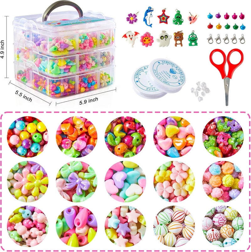 Inscraft Beads for Kids Crafts, 1100 Jewelry Making Kit Includes Scissor, String, Instruction and Accessories for Bracelet Making, Toys for Girls by - Image 2
