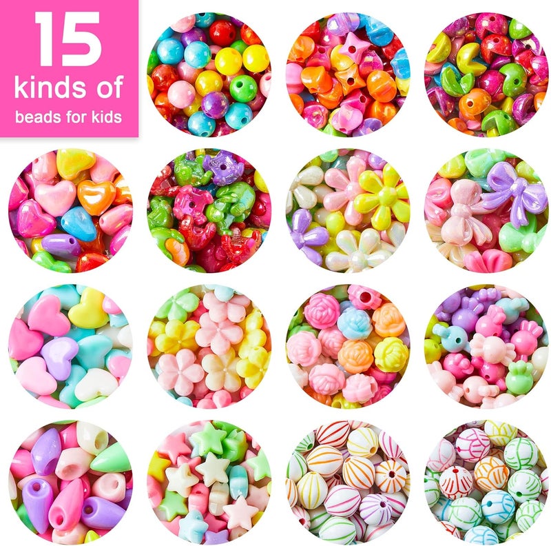 Inscraft Beads for Kids Crafts, 1100 Jewelry Making Kit Includes Scissor, String, Instruction and Accessories for Bracelet Making, Toys for Girls by - Image 3