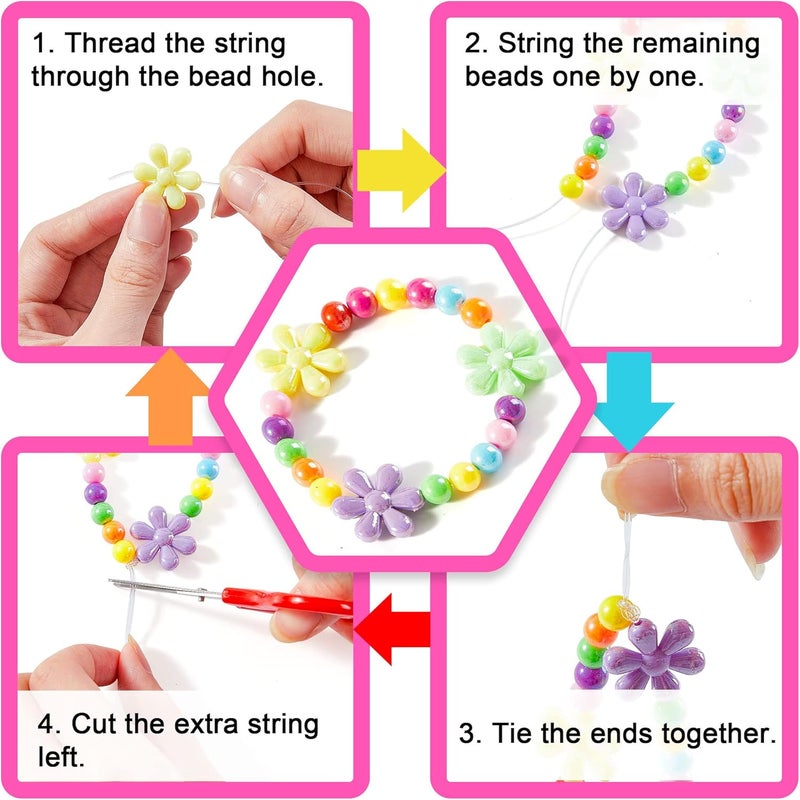 Inscraft Beads for Kids Crafts, 1100 Jewelry Making Kit Includes Scissor, String, Instruction and Accessories for Bracelet Making, Toys for Girls by - Image 5