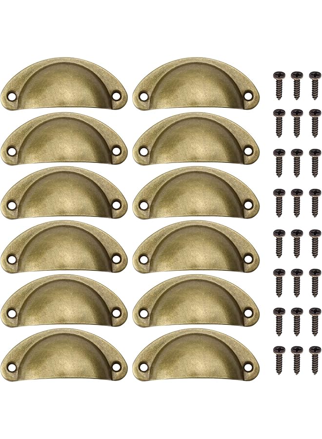 The Bros 12 x Vintage Shell Cup Pull Handles, Retro Metal Half Moon Closet Knob for Kitchen Cupboard Cabinet Furniture Door Drawer Knobs, Gold Vintage Bronze - Image 1