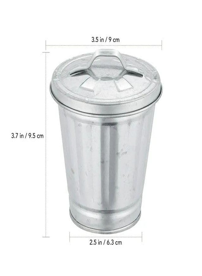 SelHeng Silver Mini Galvanized Trash Can with Lid, Mini Wastebasket Small Metal Buckets with Lids Mini Tabletop Metal Rubbish Bin Flower Pot Pen Holde Trash, Wastebaskets, 3.74" - Image 2