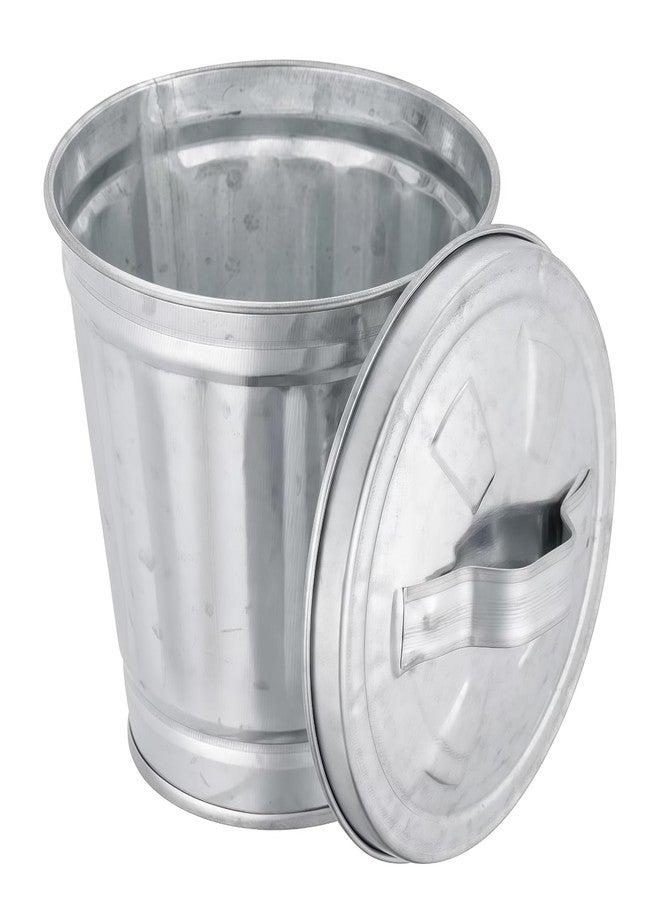 SelHeng Silver Mini Galvanized Trash Can with Lid, Mini Wastebasket Small Metal Buckets with Lids Mini Tabletop Metal Rubbish Bin Flower Pot Pen Holde Trash, Wastebaskets, 3.74" - Image 1