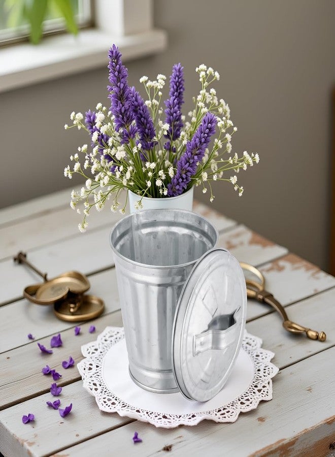 SelHeng Silver Mini Galvanized Trash Can with Lid, Mini Wastebasket Small Metal Buckets with Lids Mini Tabletop Metal Rubbish Bin Flower Pot Pen Holde Trash, Wastebaskets, 3.74" - Image 4