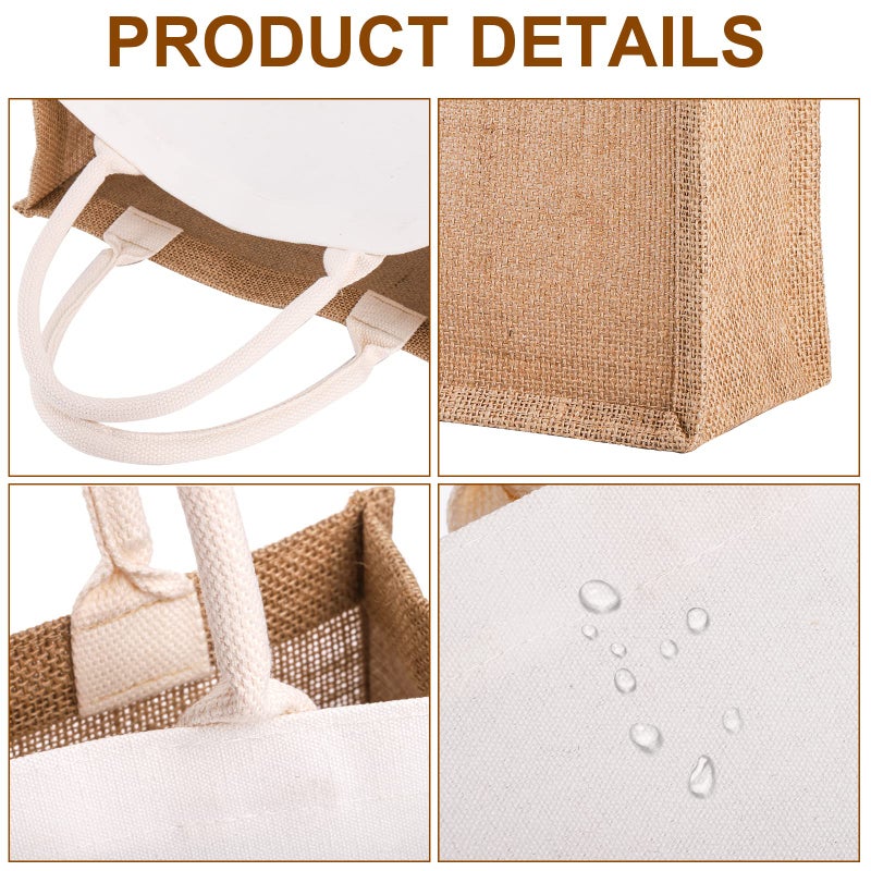 SOUJOY 6 Pack Burlap Tote Bags, Reusable Jute Gift Bags with Handles, Water Resistant Beach Bag, 14.7" x 9.8" x 4.5" Canvas Grocery Shopping Bag for Bridesmaid, DIY, Shopping, Wedding, Christmas - Image 3