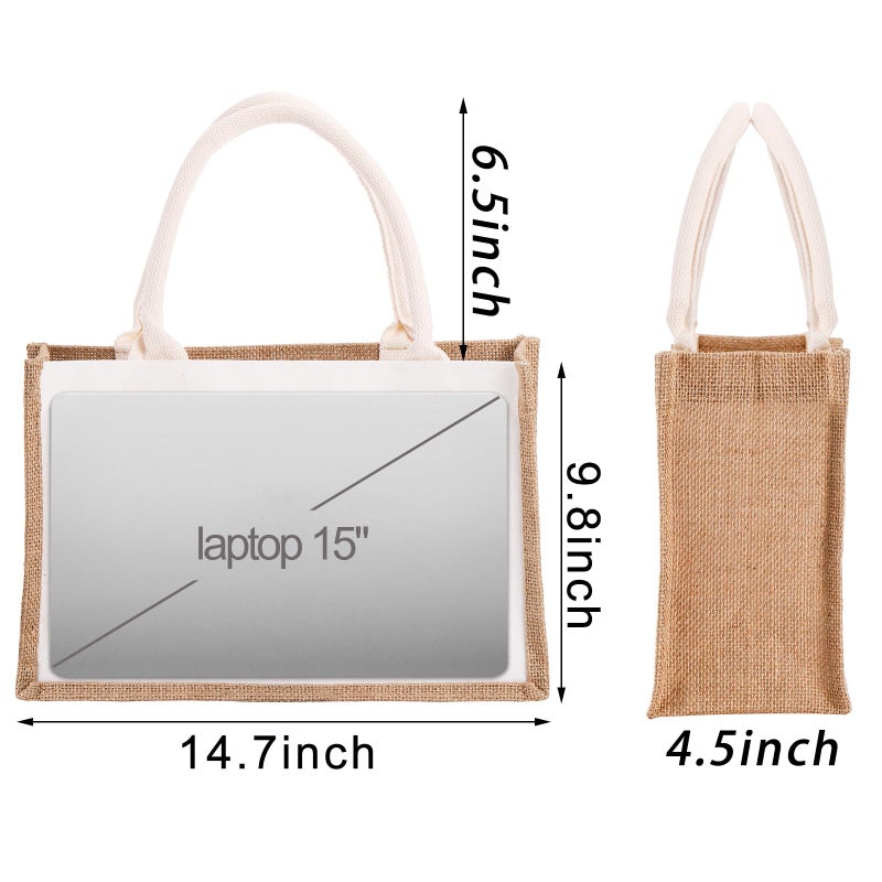 SOUJOY 6 Pack Burlap Tote Bags, Reusable Jute Gift Bags with Handles, Water Resistant Beach Bag, 14.7" x 9.8" x 4.5" Canvas Grocery Shopping Bag for Bridesmaid, DIY, Shopping, Wedding, Christmas - Image 2