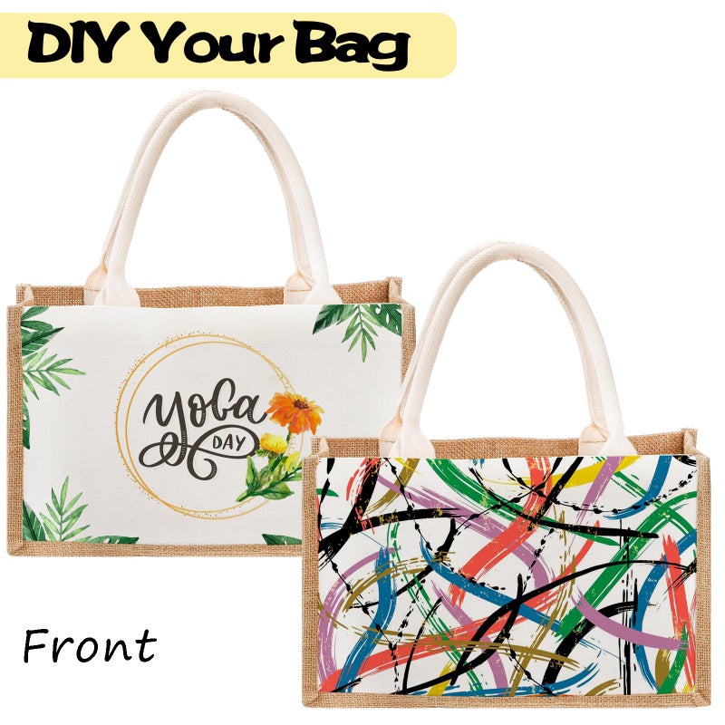 SOUJOY 6 Pack Burlap Tote Bags, Reusable Jute Gift Bags with Handles, Water Resistant Beach Bag, 14.7" x 9.8" x 4.5" Canvas Grocery Shopping Bag for Bridesmaid, DIY, Shopping, Wedding, Christmas - Image 4