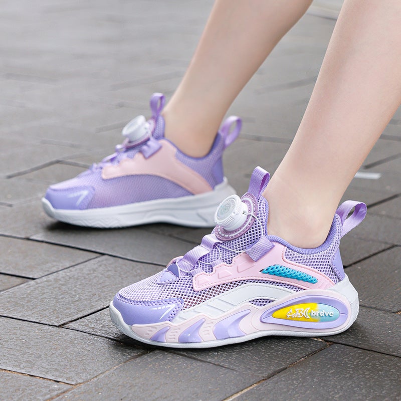 Single Mesh Children'S Shoes Boys Swivel Buckle Running Shoes 2025 Mesh Breathable Non-Slip Soft Bottom Girls' Sneaker Shoes - Image 2