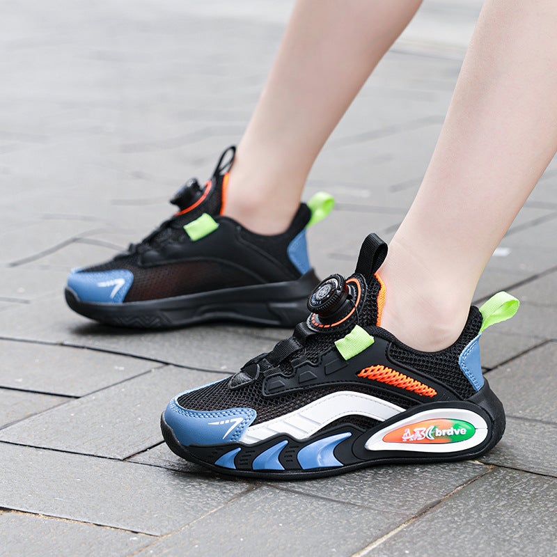 Single Mesh Children'S Shoes Boys Swivel Buckle Running Shoes 2025 Mesh Breathable Non-Slip Soft Bottom Girls' Sneaker Shoes - Image 3