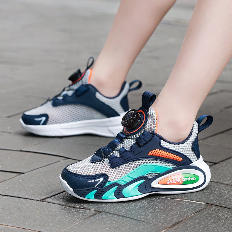 Single Mesh Children'S Shoes Boys Swivel Buckle Running Shoes 2025 Mesh Breathable Non-Slip Soft Bottom Girls' Sneaker Shoes - Image 5