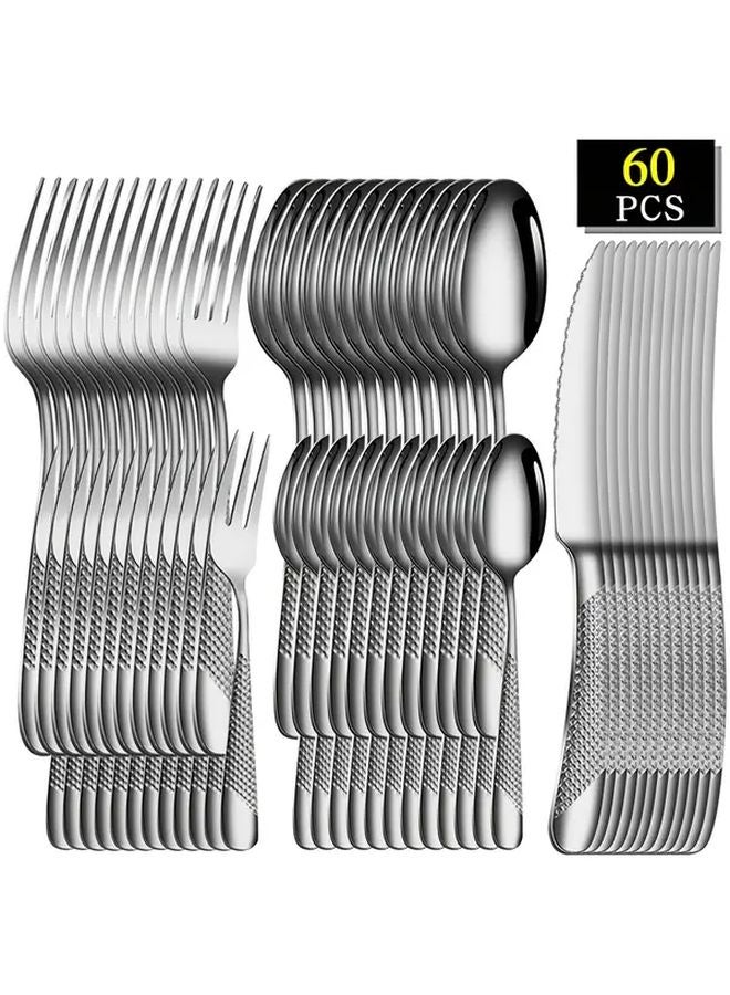 60 Piece Stainless Steel Gold Dinnerware Set Mirror Polished Steak Knife Fork Spoon Hotel Restaurant - Image 1