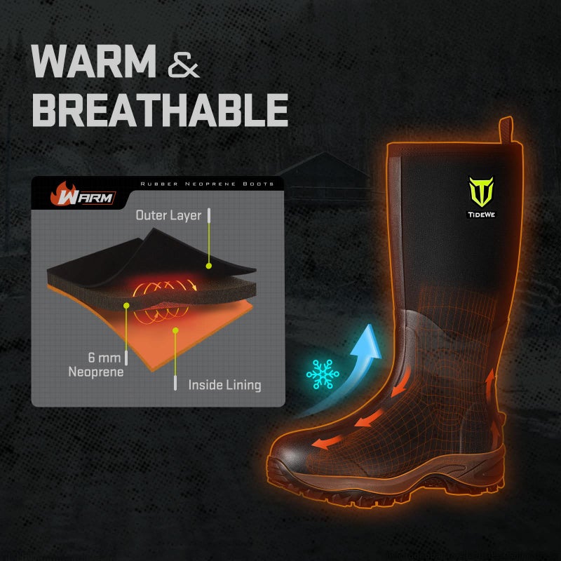 TIDEWE Rubber Neoprene Boots Men And Women, Waterproof Sturdy 6mm Neoprene Boot, Rain Boot Hunting Boot Arctic Outdoor Boot Men Size 13 Black - Image 4