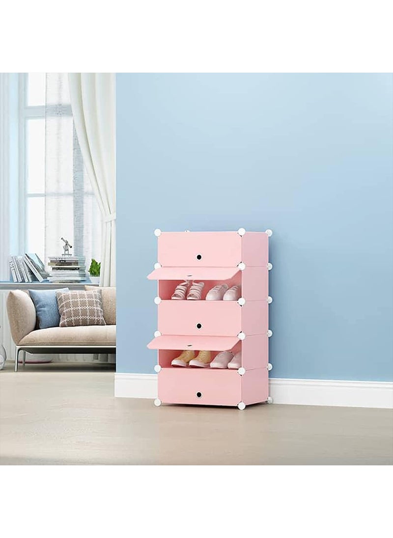 CREXOS CREXOS Portable Shoe Rack for Home Plastic Shelves Household DIY Shoe Rack with Door for HeelsShoes for EntrywayHallwayBedroom PlainPink  - Image 3