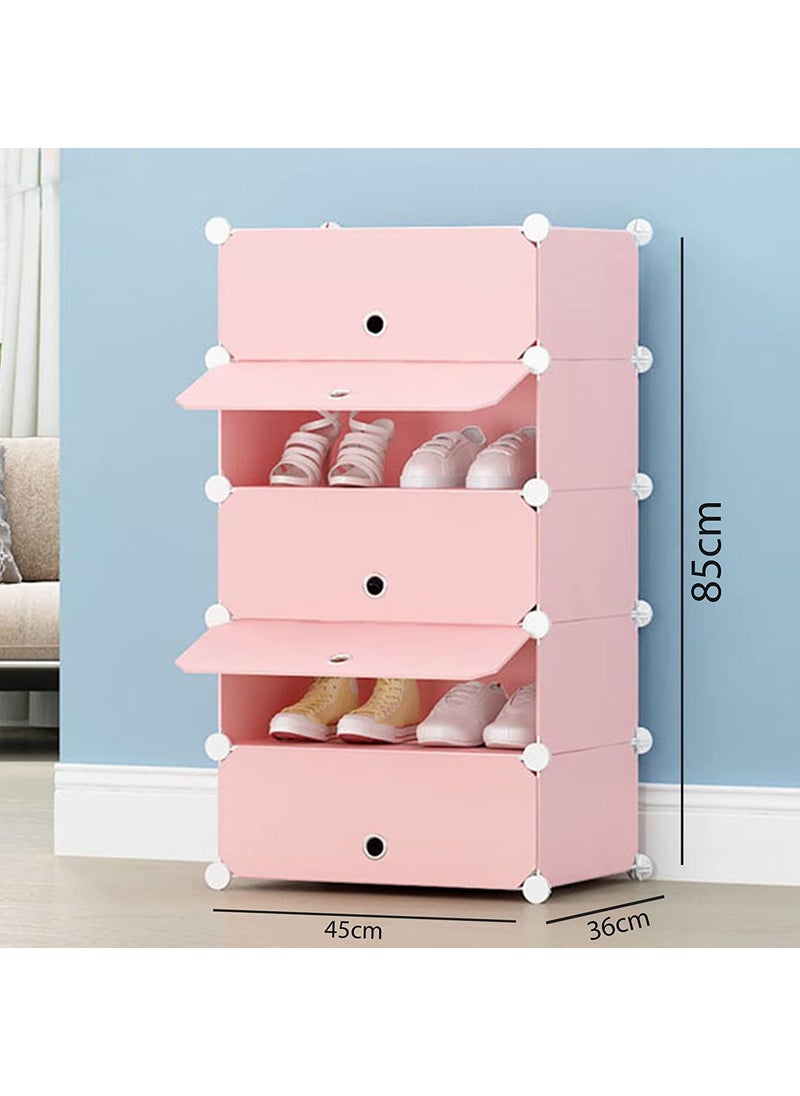 CREXOS CREXOS Portable Shoe Rack for Home Plastic Shelves Household DIY Shoe Rack with Door for HeelsShoes for EntrywayHallwayBedroom PlainPink  - Image 2