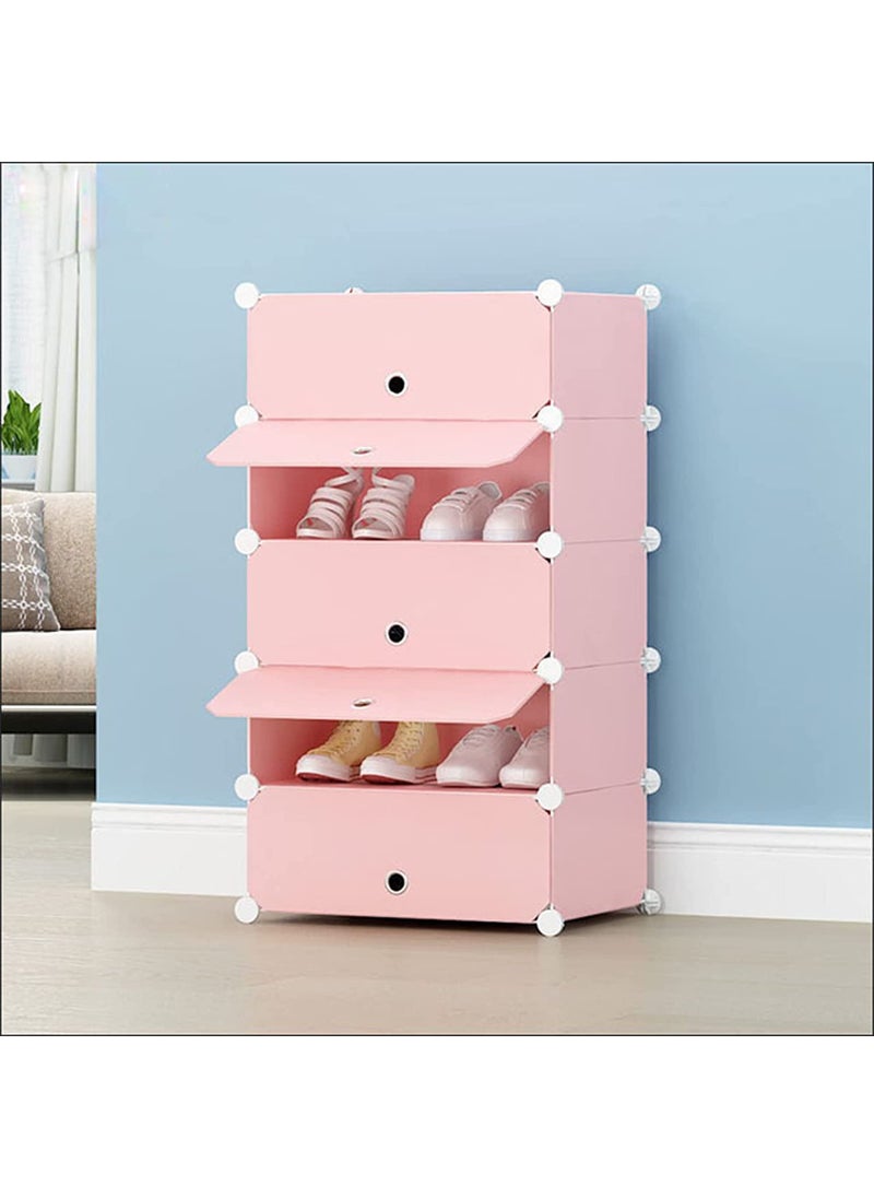 CREXOS CREXOS Portable Shoe Rack for Home Plastic Shelves Household DIY Shoe Rack with Door for HeelsShoes for EntrywayHallwayBedroom PlainPink  - Image 1