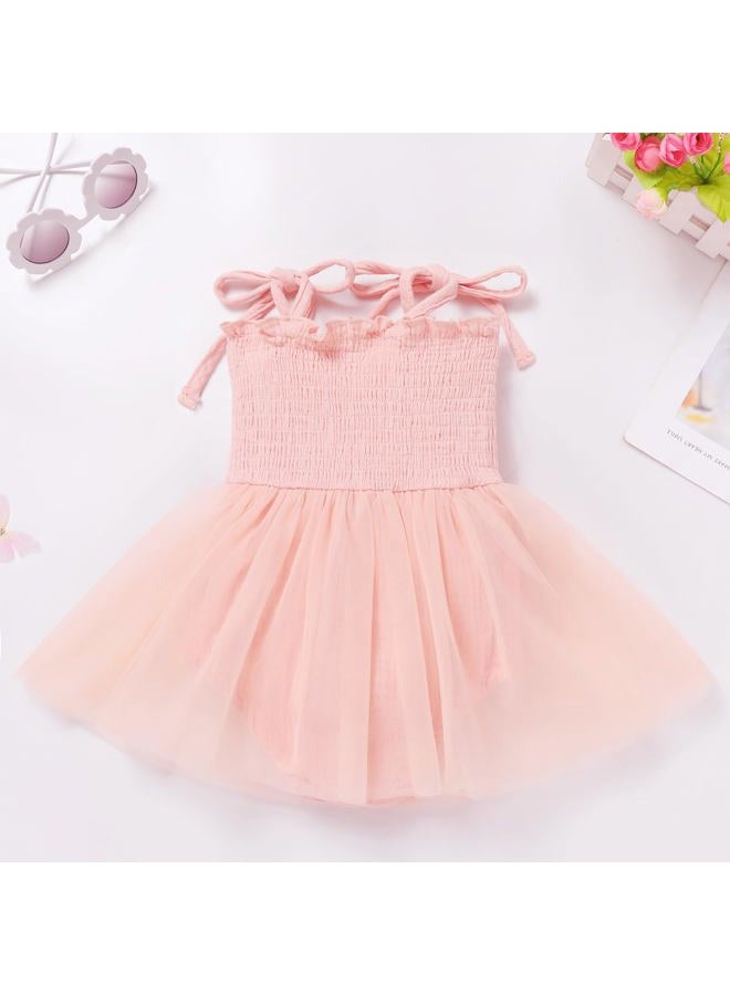 ODOLDI Baby Girls 1st Birthday Outfit Spaghetti Straps Romper Tutu Dress Headband One Year Old Party Cake Smash Photoshoot Outfits, Pink Flowers, 6-12 Months - Image 2