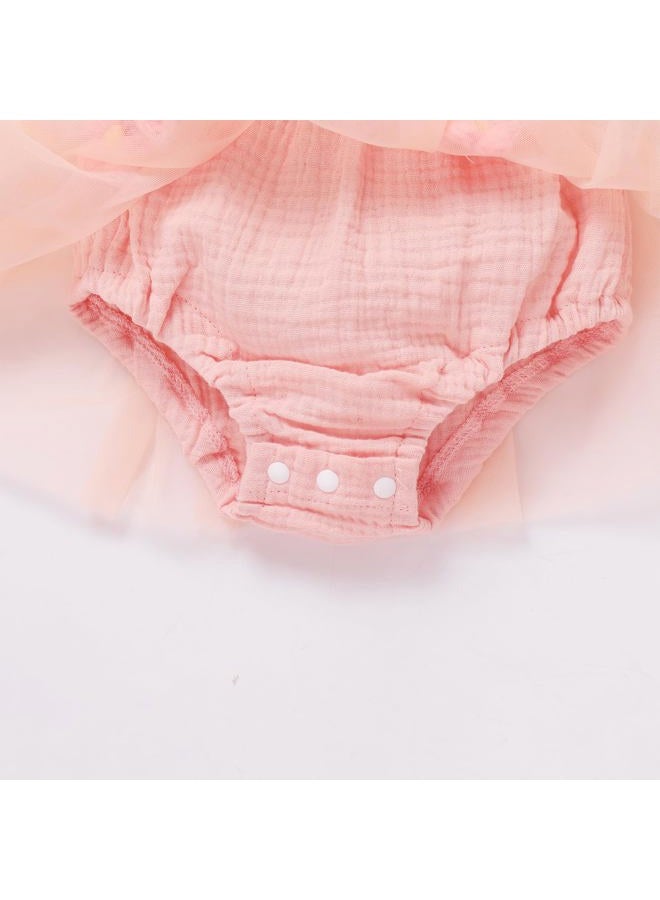 ODOLDI Baby Girls 1st Birthday Outfit Spaghetti Straps Romper Tutu Dress Headband One Year Old Party Cake Smash Photoshoot Outfits, Pink Flowers, 6-12 Months - Image 4
