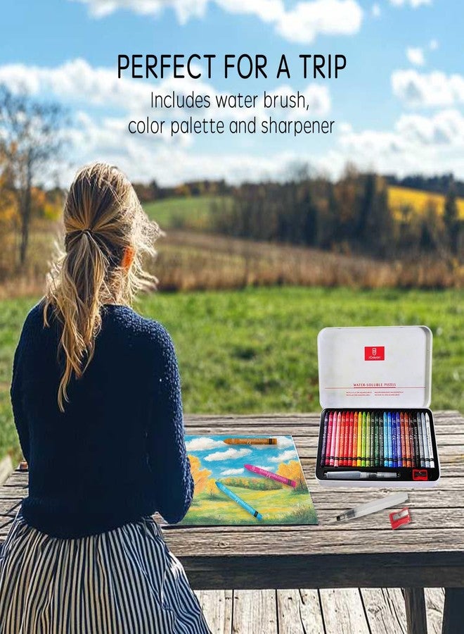 iCrayon 25 Colors Water Soluble Pastels, Watercolor Pastels Set for Beginners and Hobbyists, Includes Sharpener, Palette & Brush for Vibrant Art Creations (Classic) - Image 2