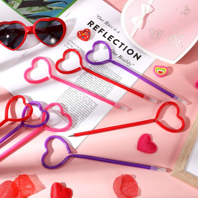 Zonon 36 Pcs Valentines Day Heart Pens Valentine Party Favor Roller Ball Pens Black Gel Ink, Ballpoint for Office Supplies(Rose Red) - Image 2