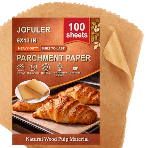 JOFULER Parchment Paper Sheets, 9x13 Inch Non-Stick Precut Unbleached Parchment Paper for Baking, Grilling, Air Fryer and Steaming, Perfect for Cookies, Bread, Cakes and More, 100PCS - Image 1