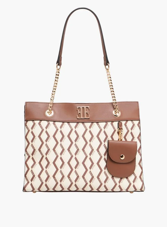 ELLE Printed Tote Bag with Double Handle and Zip Closure