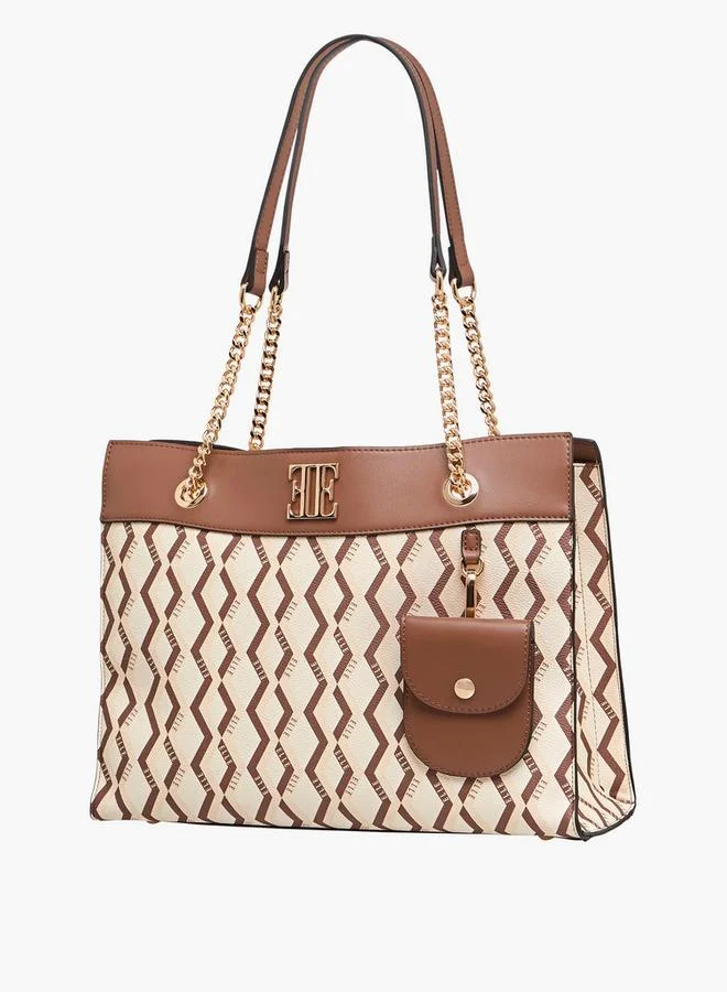 ELLE Printed Tote Bag with Double Handle and Zip Closure