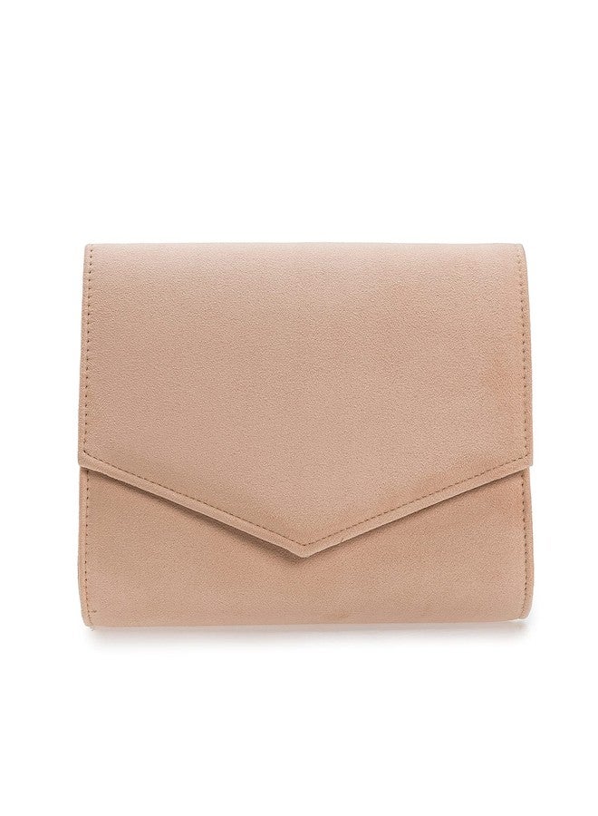 IXEBELLA Women Evening Bag Dressy Clutch Handbag Faux Suede Purse for Wedding (Nude) - Image 1