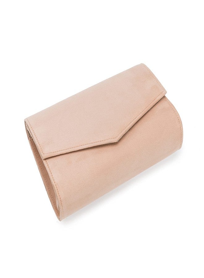IXEBELLA Women Evening Bag Dressy Clutch Handbag Faux Suede Purse for Wedding (Nude) - Image 4