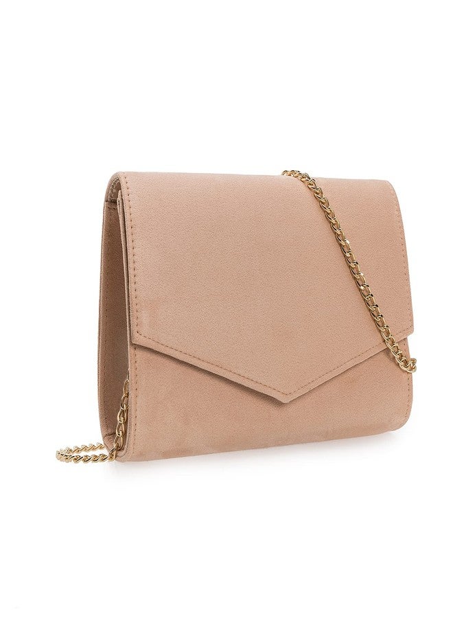 IXEBELLA Women Evening Bag Dressy Clutch Handbag Faux Suede Purse for Wedding (Nude) - Image 2