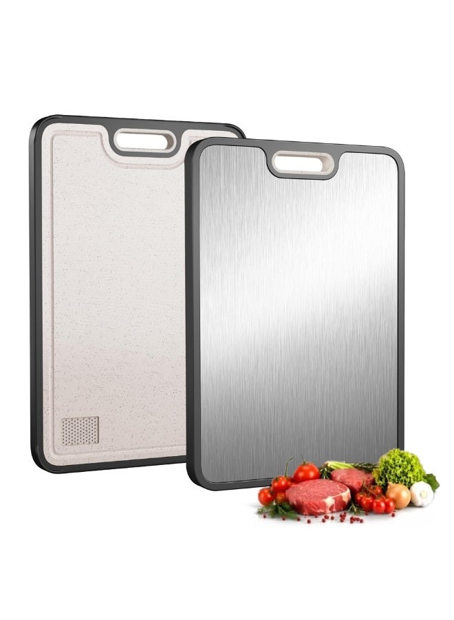 Kitchen stainless steel cutting board, double-sided cutting board, 304 stainless steel/wheat straw PP large meat cutting board, non-toxic cutting board, dishwasher safe size 38.5 * 26.5 * 1.4CM - Image 1