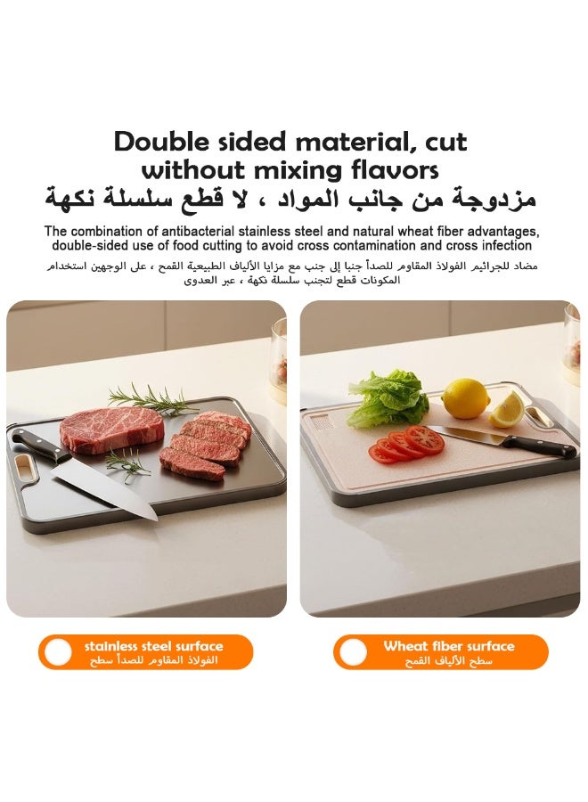 Kitchen stainless steel cutting board, double-sided cutting board, 304 stainless steel/wheat straw PP large meat cutting board, non-toxic cutting board, dishwasher safe size 38.5 * 26.5 * 1.4CM - Image 5
