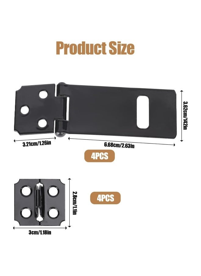 Generic Set of 4 Heavy Duty 3 Inch Black Lock Hasps Ideal for Fences Pet Cages Cabinets and More 