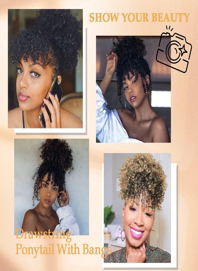SuyiIRL Afro Puff Drawstring Ponytail with Bangs Pineapple Updo Hair for Black Women, Short Kinky Curly Ponytail Bun Natural Hair Ponytail - Image 4