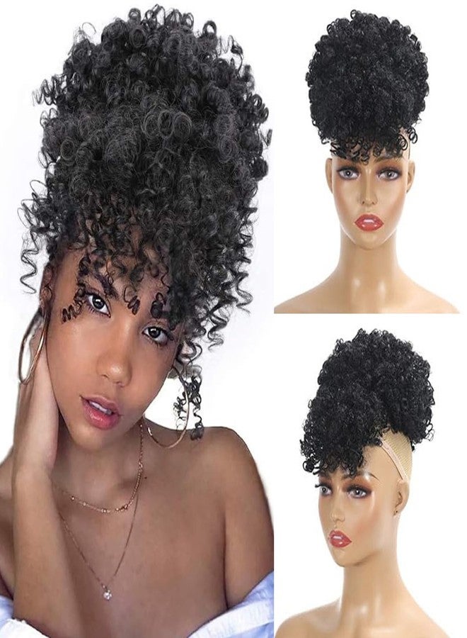 SuyiIRL Afro Puff Drawstring Ponytail with Bangs Pineapple Updo Hair for Black Women, Short Kinky Curly Ponytail Bun Natural Hair Ponytail - Image 1