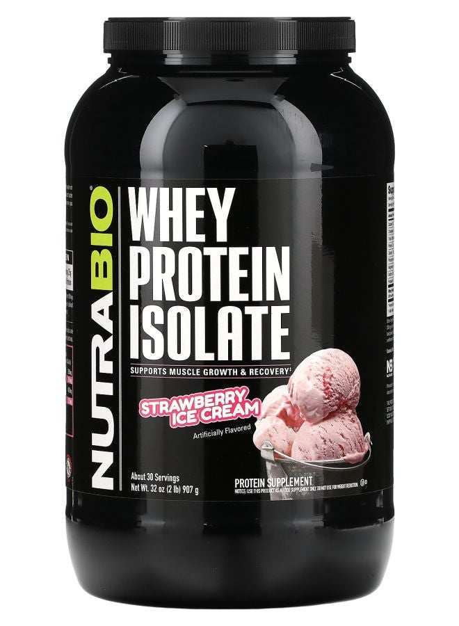 NutraBio Whey Protein Isolate Strawberry Ice Cream 2 lb (907 g)