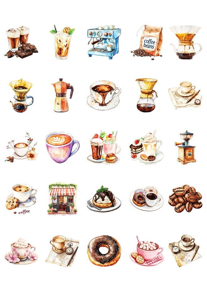 BF HOME 50 Pieces Coffee Themed Sticker ins style Coffee Series Literary Sticker Laptop Skateboard Luggage Guitar Car Motorcycle Bike Waterproof Vintage Coffee Sticker - Image 1