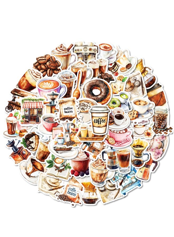 BF HOME 50 Pieces Coffee Themed Sticker ins style Coffee Series Literary Sticker Laptop Skateboard Luggage Guitar Car Motorcycle Bike Waterproof Vintage Coffee Sticker - Image 3