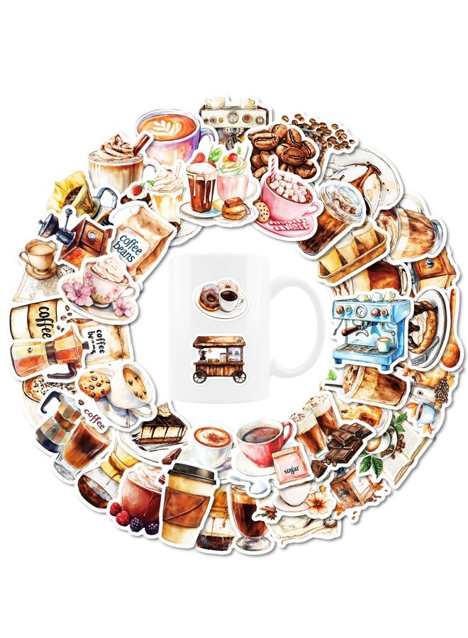 BF HOME 50 Pieces Coffee Themed Sticker ins style Coffee Series Literary Sticker Laptop Skateboard Luggage Guitar Car Motorcycle Bike Waterproof Vintage Coffee Sticker - Image 4