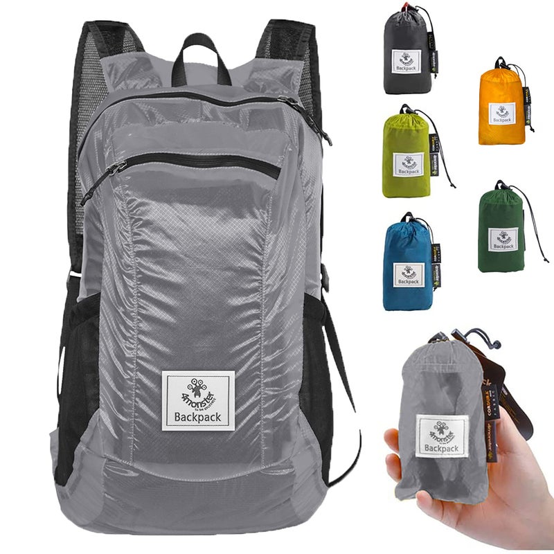 4Monster Hiking Daypack,Water Resistant Lightweight Packable Backpack For Travel Camping Outdoor (Silver, 24L) - Image 1