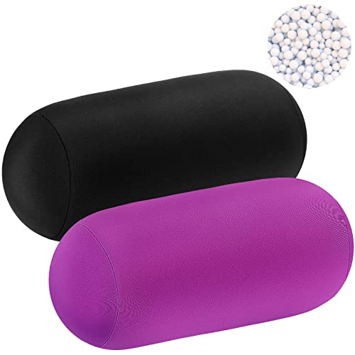 Geelin 2 Pcs Microbead Roll Pillow 118 x 63 Inch Soft Pillow Bolster Cylindrical Pillow Microbead Pillows for Sleeping Home Travel Neck Head Back Support Rest Violet Black - Image 1