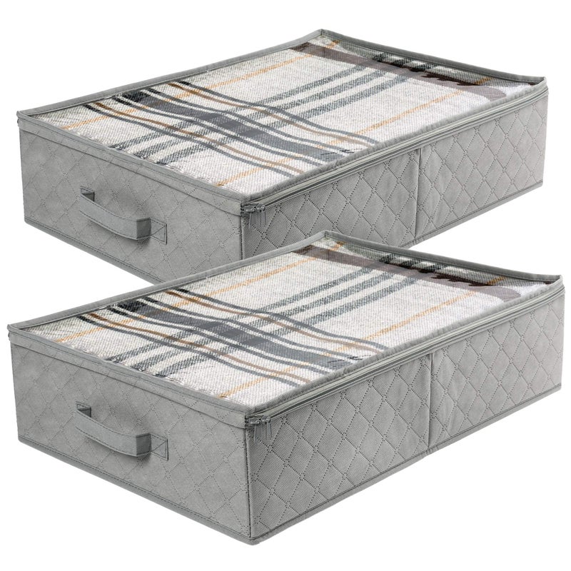 LotFancy Foldable Under Bed Storage Bags, Closet Organizers and storage bins, Clothes Blankets Organizer, with Clear Window and Reinforced Handles, 24â€ x 16â€ x 6", Gray, Pack of 2 - Image 1