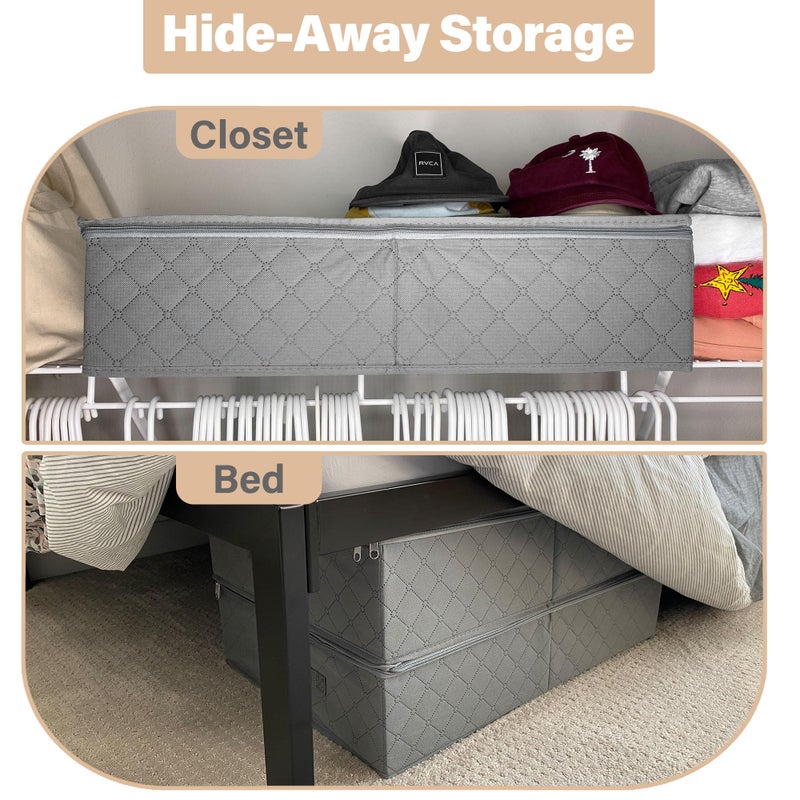 LotFancy Foldable Under Bed Storage Bags, Closet Organizers and storage bins, Clothes Blankets Organizer, with Clear Window and Reinforced Handles, 24â€ x 16â€ x 6", Gray, Pack of 2 - Image 3